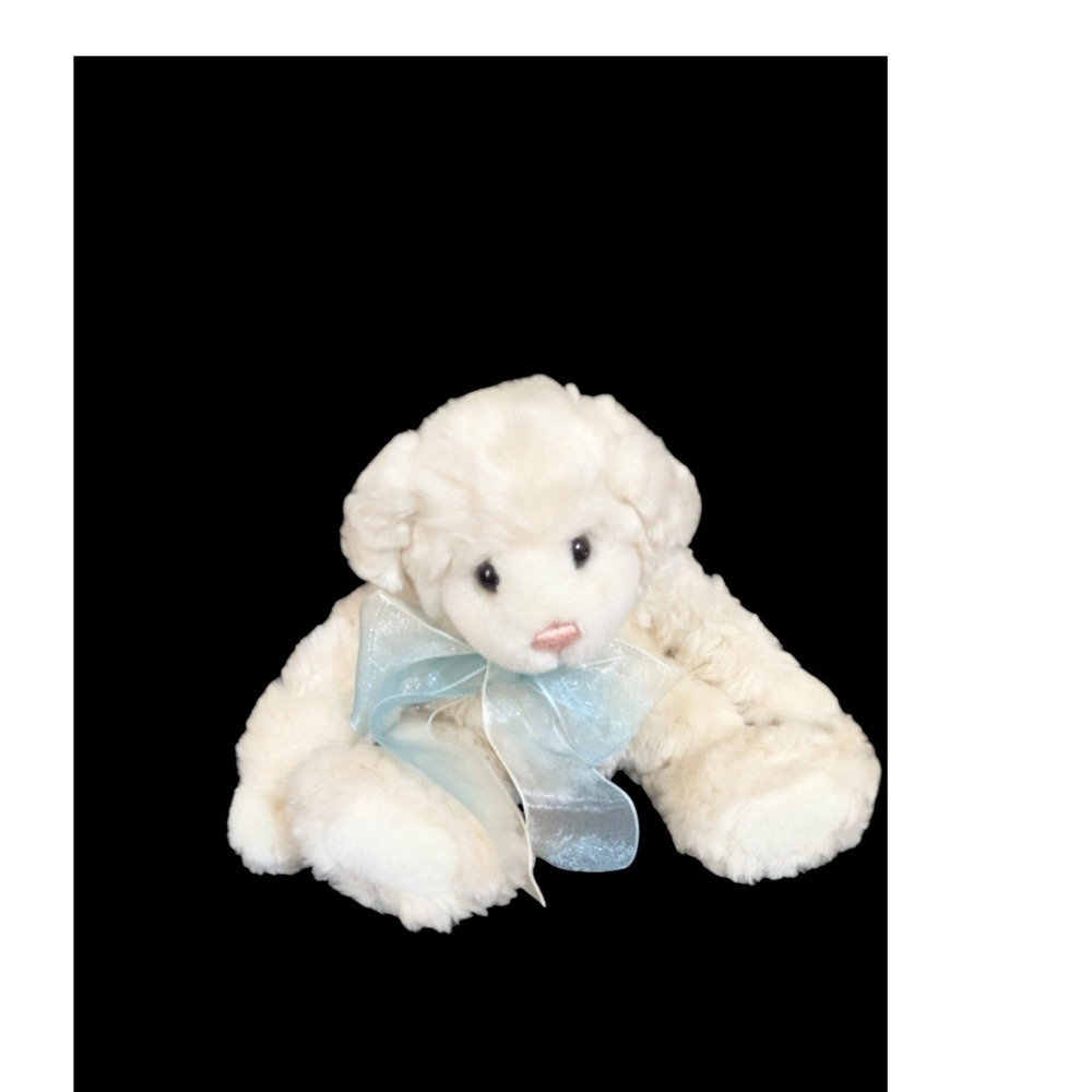 Gund Lambly 36028 White Lamb Plush‎ Stuffed Animal Blue Ribbon 8 Inch Vintage